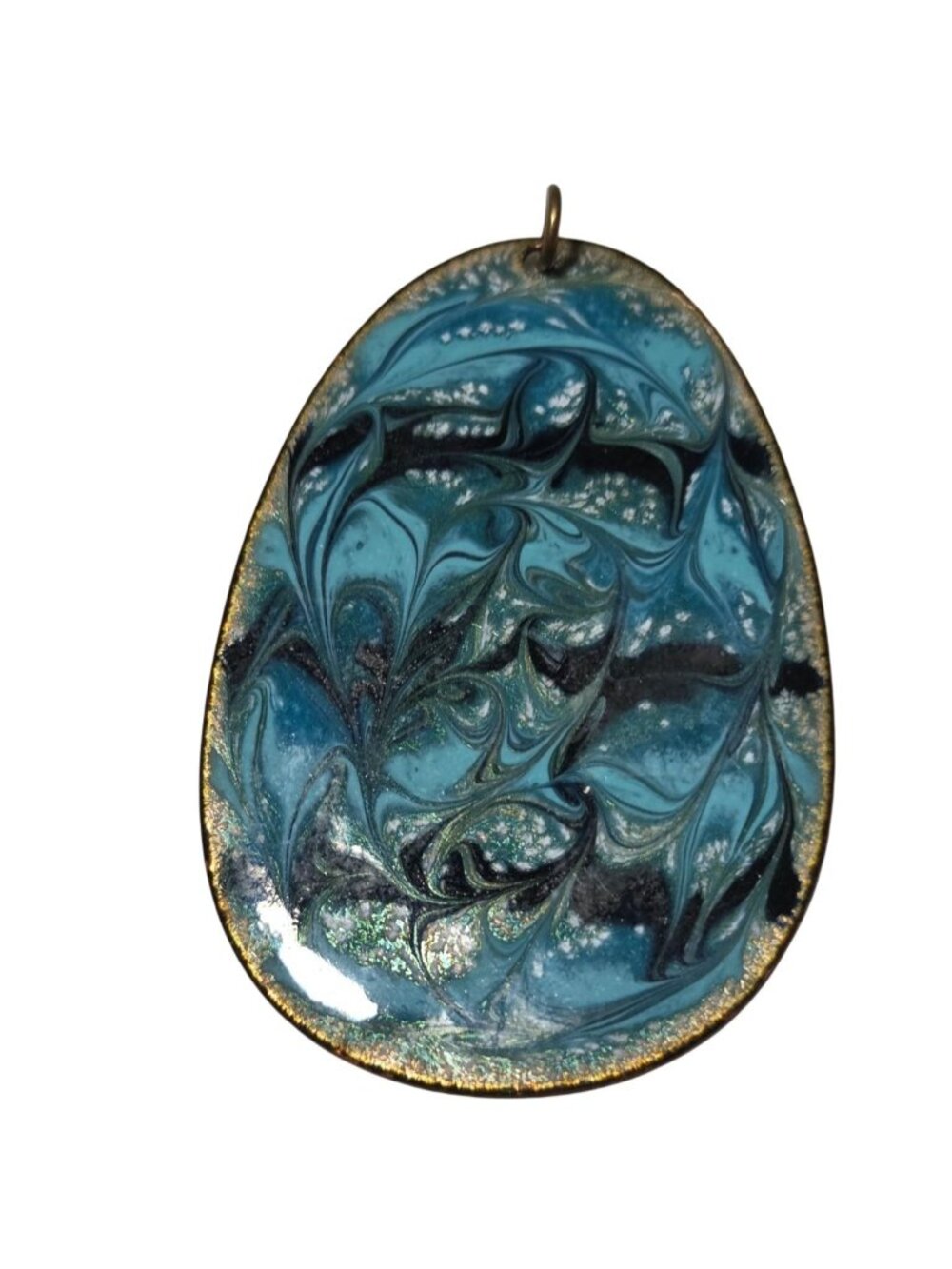 Handmade Abstract Teardrop Pendant Swirling Blue Black Marble Design DIY Jewelry